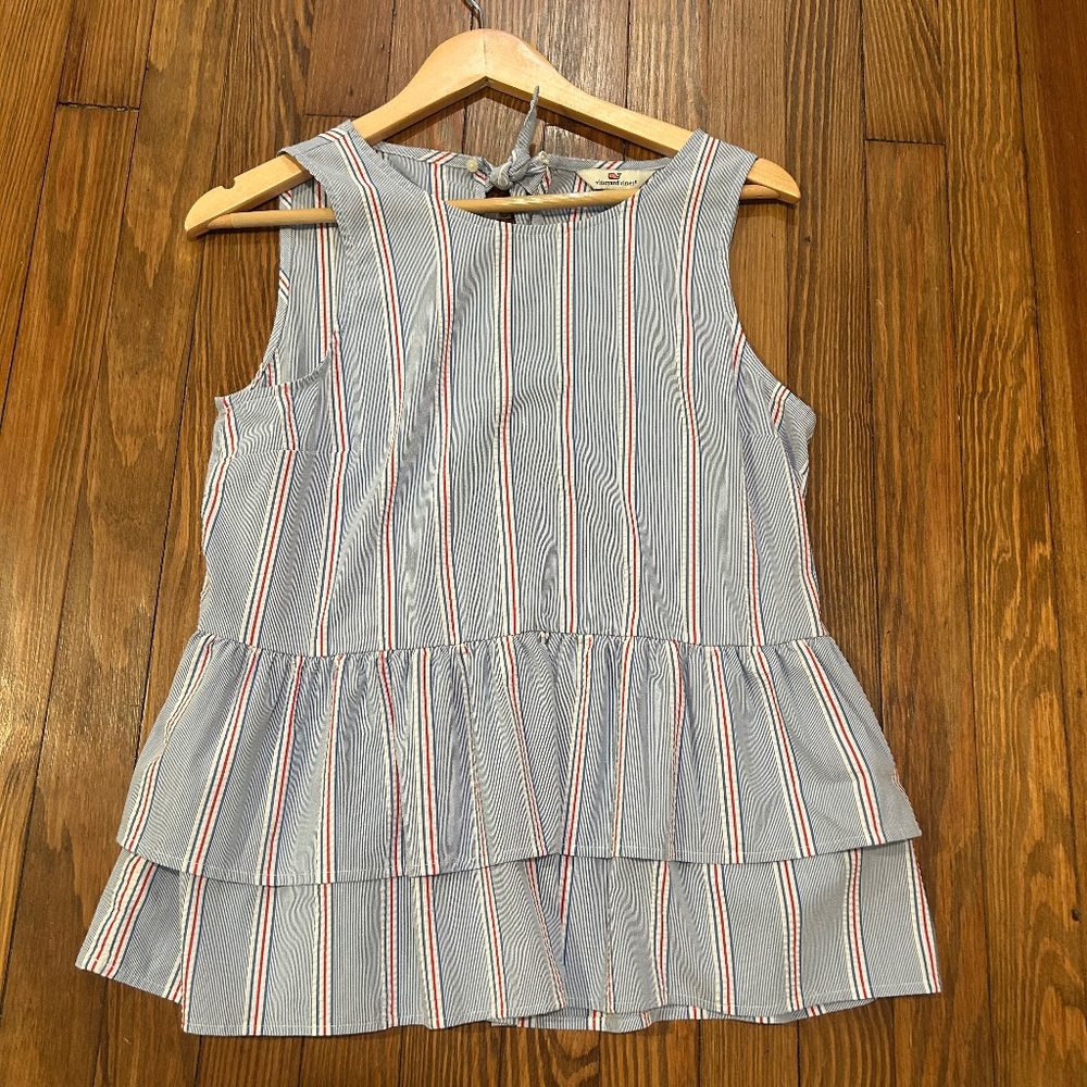 Vineyard vines Nicholas stripe sleeveless peplum top Bimini blue size small